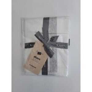 West Elm Standard Sham Washed Organic Cotton Heather Gray Bold Stripe NEW